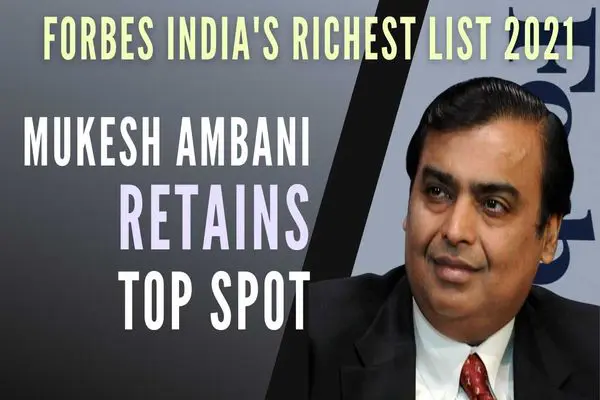 Forbes India Rich List 2021 Mukesh Ambani Tops List Gautam Adani Second Check Full List Of Indias Richest People Daily Current Affairs Update | 09 October 2021